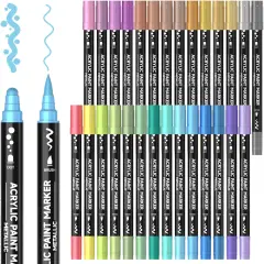 28 Metallic Colors Dual Tip Acrylic Paint Markers