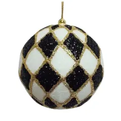 4" Harlequin Glitter Ball Ornaments: Black/Gold