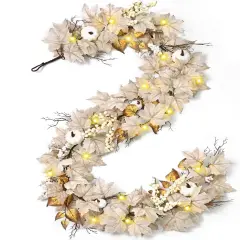 5.8ft Fall Garland with Lights Mantle Fireplace Autumn Garland