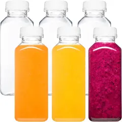 6pcs 12oz Plastic Juice Bottles with Caps, Clear Drink Containers with Lids for Juicing