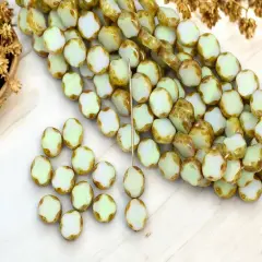 *25* 9mm Seafoam Green Picasso Table Cut Oval Diamond Beads