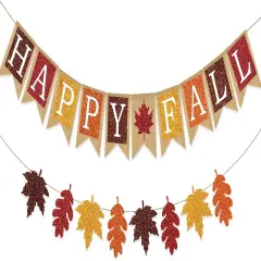 2Pcs Fall Banner Glitter Maple Leaf Paper Banner