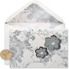 Blank Cards with Envelopes, Lace and Flowers with Glitter (8-Count)