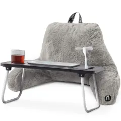 Nestl Fur Reading Pillow with Laptop Lap Desk Grey