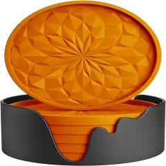 6 Silicone Coasters with Holder - Orange