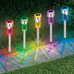 Collections Etc Set of 6 Solar Powered Color Changing Stainless Steel Pathlights