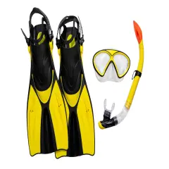 Swimline Youth and Adult Thermotech Snorkeling Set with Mesh Bag - Fin Size 6-8 Yellow