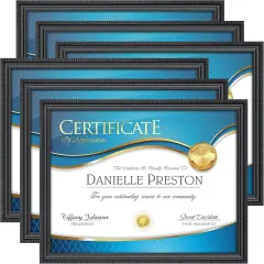Bay 8.5x11 Certificate Frames (Black, 6 Pack), Beautifully Detailed Molding, Contemporary Document Frame Set, Wall Mount or Table Top, Inspirations Collection