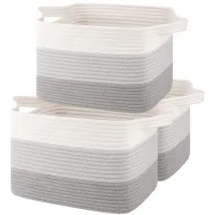 Storage Baskets for Organizing, Woven Baskets for Shelves, Rectangle Decorative Organizer for Storage Clothes, Toy, Books, Towels Nursery Bins 3 Pack (Gradient Grey)