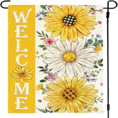 Summer Daisy Sunflower Garden Flag 12x18 Inch Double Sided Welcome Floral Outdoor Seasonal Small Yard Flags for Outside Spring Porch Decorations