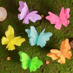 6Pcs Hanging Butterflies, Large Butterfly Decorations, 3D Paper Decoration, Pink Green Blue Orange for Baby Shower Decor Girls, Women, Paper Flowers for Wall