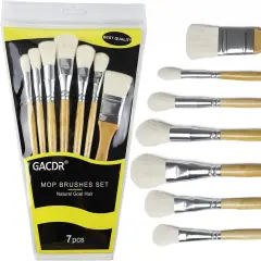 Brush Set, 7 Pieces Versatile Goat Hair Blending Mop Brushes for Acrylic Painting Wartercolor Foil Gold Leaf Flakes Sheets