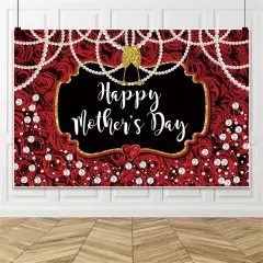 7x5ft Happy Mother's Day Backdrop Banner Red Rose