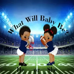 Afro Football Gender Reveal reveal edible cake topper