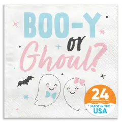 Big Dot of Happiness Boo-y or Ghoul Party Napkins, Halloween Gender Reveal Party Decor, White 3-Ply Paper Luncheon Napkins - 24 Count