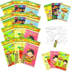 TINYMILLS Mexican Fiesta Coloring Book Set for Kids Party Favors with 12 Coloring Books and 48 Crayons Fiesta Party Favor Bag Filler Spanish Classroom Rewards Cinco de Mayo Party Favors