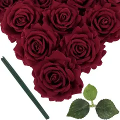 Burgundy Velvet Rose 5" Large Roses Artificial Flowers Bouquets