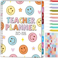 11PCS 2025-2026 Teacher Planner with 10 Pens - 8.5"x11" (Smile Face)