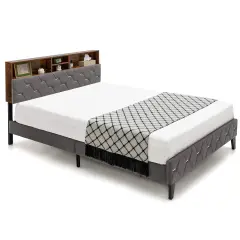 Costway Bed Frame Upholstered Platform Mattress Foundation with Storage Headboard