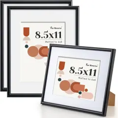 8.5x11 Picture Frame, Display Pictures 6x8 With Mat or Without Mat, HD Plexiglass, Wall or Tabletop Display, Wall Hook Included, Black, 3 Pack