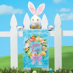 Collections Etc Happy Easter Wreath Plush Bunny Wall Flag