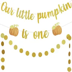 Gold Glitter Our Little Pumpkin is One Birthday Banner