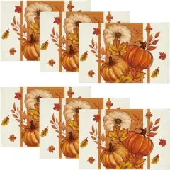Set of 6 Pumpkin Leaves Fall Placemats - 12x18 Inch (Orange)