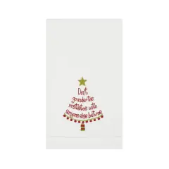 Christmas Tree Motif "Don't Go Under the Mistletoe" 100% Cotton Guest Towel