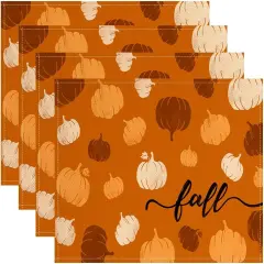 Set of 4 Fall Orange Pumpkin Placemats - 12x18 Inch (Orange)