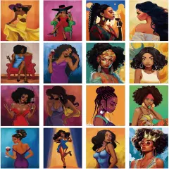 16 Pcs Pre Drawn Canvas - 8" x 10" (Black Girl)