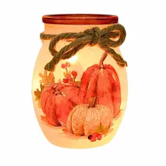 Stony Creek 4.0 Inch Pumpkins Pre-Lit Small Jar Thanksgiving Lighted Glass Accent , Thanksgiving Decor Fall Thanksgiving BERRIES