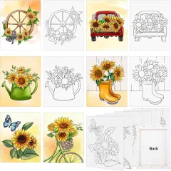 6 Pack Summer Sunflower Pre Drawn Canvas - 8x10 Inches