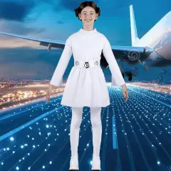 Kids Princess Leia Classic Costume, Star Wars White Dress with Belt