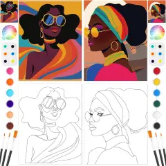 2 Pack Pre Drawn Canvas Painting Kit - 8" x 10" (Fashionable Women)