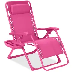 Best Choice Products Monochromatic Zero Gravity Chair, Folding Patio Recliner w/Side Tray, Headrest Ultimate Pink