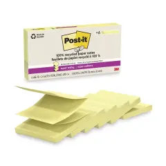 Post-it Recycled Super Sticky Pop-Up Notes - Canary Yellow, 3" x 3", Pkg of 6