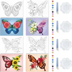4 Pack Canvas Painting Kit, Butterfly and Flowers Theme Pre Drawn Canvas to Paint 8x10 inch for Adults Paint Party Kit