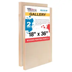 Unfinished Cradled Wood Panels for Painting, 2 Pack of 18x36 inch - Gallery Birch Wooden Canvas Boards 1-1/2" Deep - Mixed-Media Craft, Acrylic, Oil, Encaustic, Paint Pouring