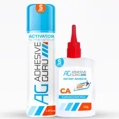 ADHESIVE GURU AG210 CA Glue (0.9 oz) & Activator Spray Set (3.38 fl oz), Transparent Super Glue and Accelerator Kit