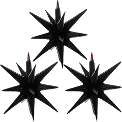 3 Pcs Black Explosion Star Foil Balloons