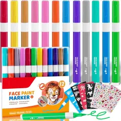 12 Colors Face Paint Markers(12 Colors Face Paint Markers + 40 Stencils + 200 Gems)
