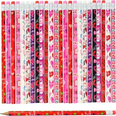 4E's Novelty 36 Pack - Valentines Pencils for Kids, Bulk with Erasers, Heart Themed Party Favors