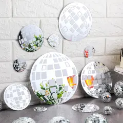 12 Pcs Acrylic Disco Mirror Wall Decor Disco Ball Mirror Wall Decor Stickers Preppy Acrylic Round Mirror Trendy Room Decor 80s Party Decor Funky Mirror for Home Living Room Bedroom Bathroom