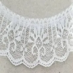 1" Ruffled Gathered Lace Trimming - 12 Continuous Yards! - Color Options! White