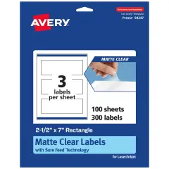 Avery Matte Clear Labels,2-1/2" x 7" Rectangle