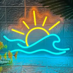 Summer Sunrise Sunset Neon Sign, Dimmable Sun Sea Wave LED Neon Light for Wall Decor, USB Powered Ocean Surf Neon Signs, Acrylic Sun Sign for Bedroom Living Room Bar Cafe Game Room Birthday Party