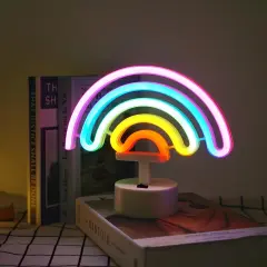 Summer Rainbow Neon Sign &ndash; LED Neon Light Decor for Girls&rsquo; Room, Battery Operated Table Lamp for Classroom, Party, and Bedroom