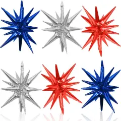 6PCS Star Balloons, 22Inch Huge Red Blue White Explosion Star Balloons Aluminum Foil Balloons for 4th of July, Independence Day USA Patriotic Party Decorations