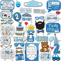 2nd Birthday Boy Photo Booth Props - 41-pc Photobooth Kit