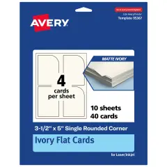 Avery Printable Single Rounded Corner Rectangle Flat Cards, 3-1/2" x 5", Matte Ivory Cardstock, Print-to-The-Edge, Laser/Inkjet Printable, 40 Total, Great for Product Branding, Marketing, and More